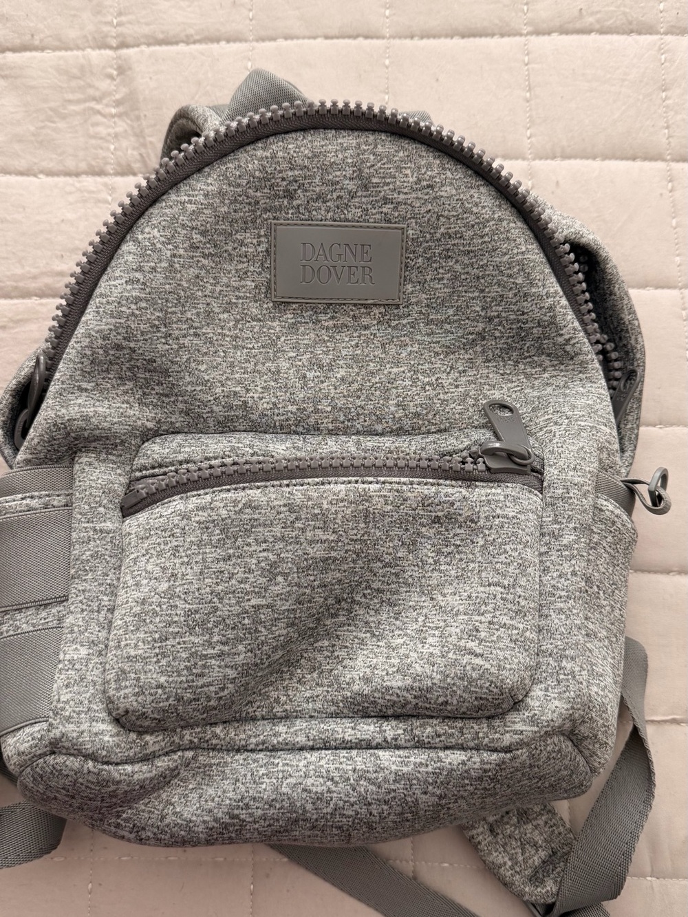 Dagne Dover Heather Gray Mini Backpack with Front Zip Pocket